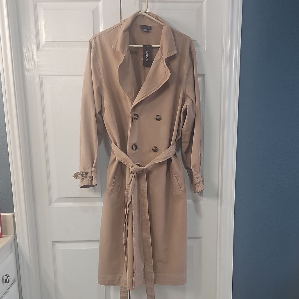 New Medium City Chic Laylo Denim Trench Coat Utilatarian Minamilist Caramel